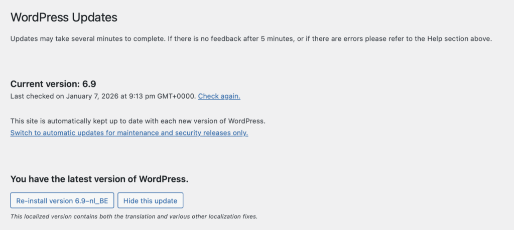 Onderhoud en updates van een WordPress website